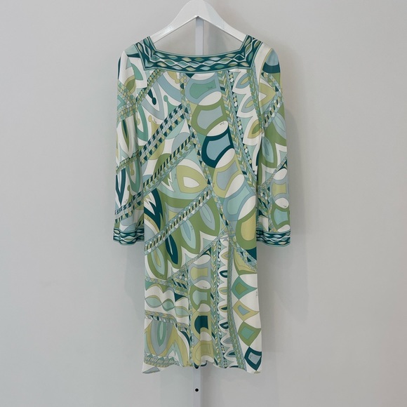 EMILIO PUCCI ICONIC GREEN PRINT SQUARE NECK DRESS MODEL 21R186 SIZE IT 40 / US 6 - Picture 7 of 17